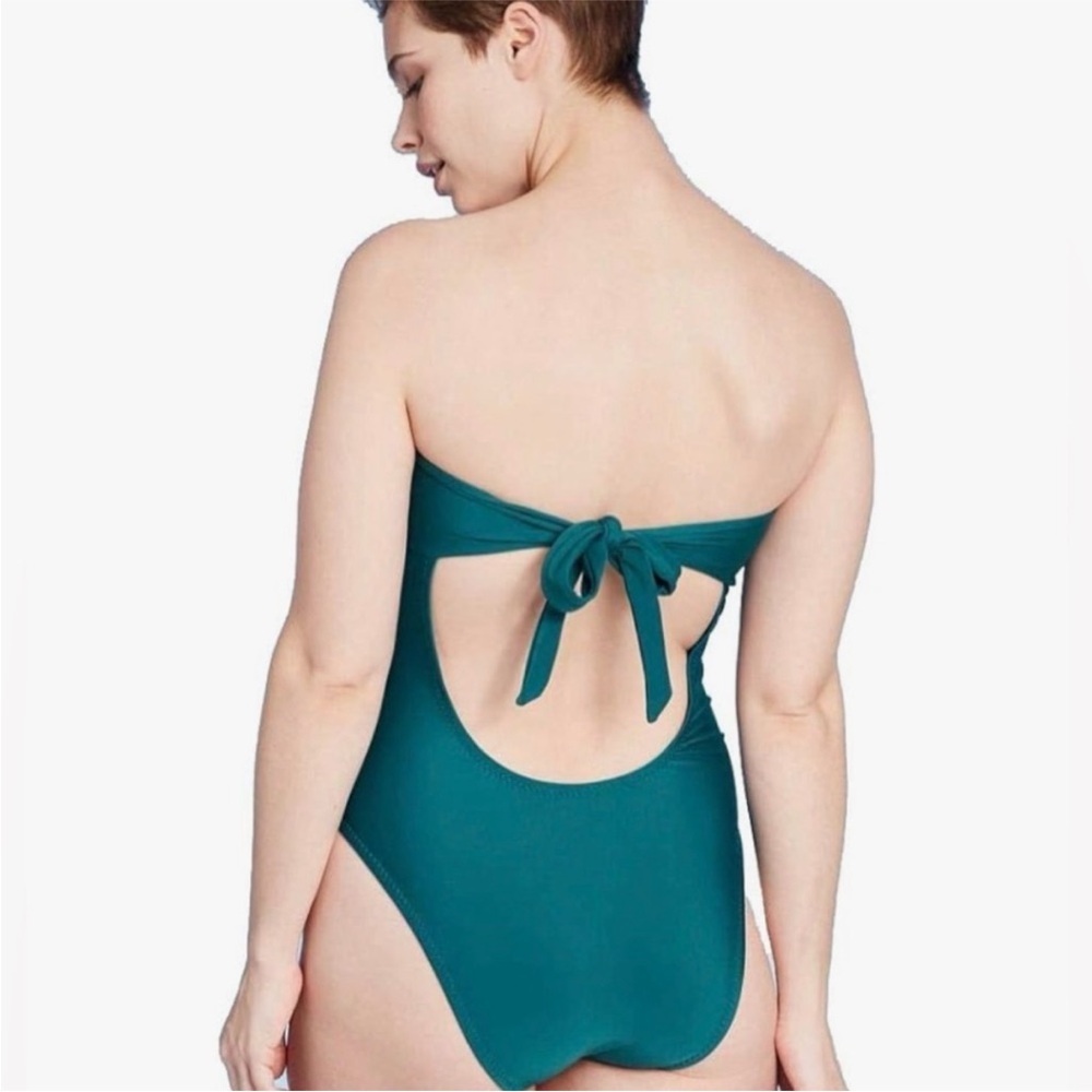 Shade & Shore Teal Strapless One-Piece Swimsuit Back Cutout Bow NWT Size Large - Picture 8 of 8
